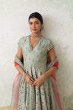 AQUA DUPION PRINTED & EMB. ANARKALI SET (2 PCS)