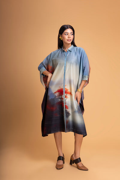 BLUES CHANDERI PRINTED KAFTAAN (1 PC)