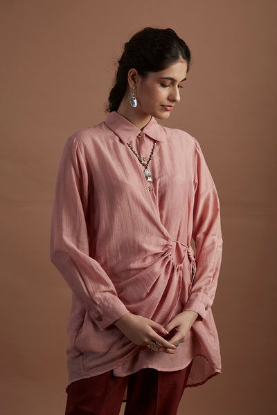 Blush silk mulmul printed stylized shirt (veg-11b)