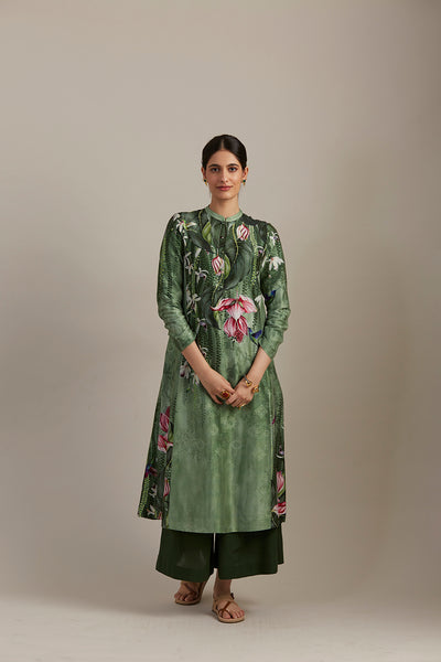 Emerald foresta printed silk chanderi tunic (SV-03/KUR)