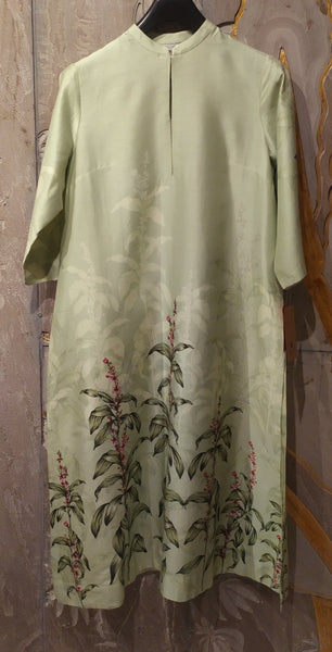 Living green chanderi lavender printed tunic (HB-11A/KUR)