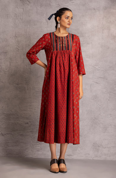 Red Cotton Ajrakh Dress (PR-08/DRS)