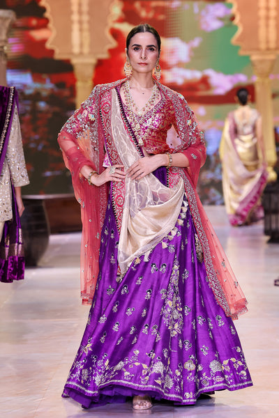 PURPLE SILK DUPION EMBROIDERED LEHENGA SET (SK-29)