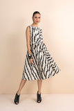 IVORY & BLACK HANDWOVEN COTTON PRINTED DRESS (1 PC)