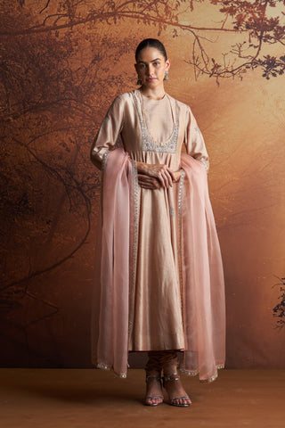 OLD ROSE DUPION EMBROIDERED KURTA SET (YMN-15B)