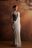 SILVER SILK TISSUE CRINKLE WITH KIRAN LACE SAREE SET  (SE-10)