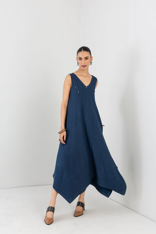 BLUE MELANGE HANDKERCHIEF SLEEVELESS TUNIC (1 PC)