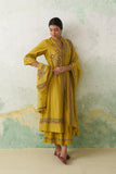 LIME GREEN CHANDERI EMB. KASHMIRA KURTA SET (3 PCS)