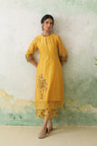 SUNFLOWER YELLOW CHANDERI MULTICOLOR KASHMIRI EMB. KURTA SET (2 PCS)