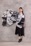 BLACK CHIFFON SLEEVELESS KURTA PAIRED WITH MONOCHROME CHIFFON PRINTED DUPATTA (BW-10)