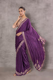 WINE PURE SATIN ANTIQUE ZARI EMBROIDERED SAREE