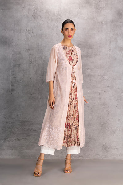 BLUSH FLORAL CHANDERI TUNIC WITH JACKET (1 PC)