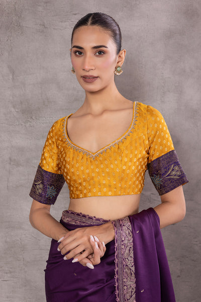 YELLOW MUSHROO BUTI PRINTED EMBROIDERED BLOUSE (DMT-02/BLS)