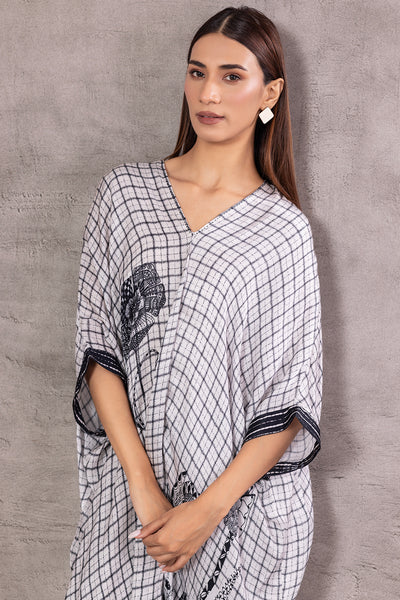 IVORY SILK BOTANICAL STRIPE PRINTED TUNIC (BW-06)