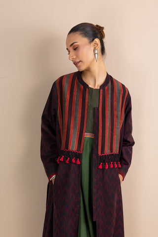 BLACK & RED RAYON TAGAI JACKET WITH MULTI STRIPE YOKE JACKET (1 PC)