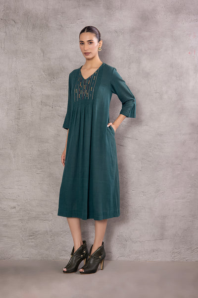 TEAL HANDLOOM COTTON EMBROIDERED TUNIC (PR-12A/TNC)