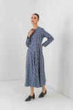 BLUE CHEQUERED WOOLEN GODET PANELS DRESS (1 PC)