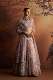 SALMON PINK EMBROIDERED DOUBLE LAYER LEHNGA PAIRED WITH SCALLOP EMBROIDERED VEIL AND DUPATTA  ( WD-06/LEH, WD-06A/BLS, WD-06B/DUP)