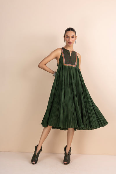 MILITARY GREEN COTTON CRINKLED DRESS (1 PC)