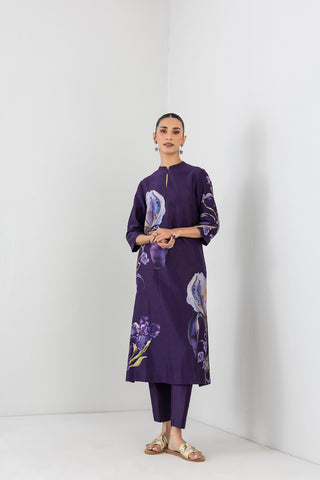 VIOLET ABYSS SILK CHANDERI IRIS LILY PRINTED TUNIC (1 PC)