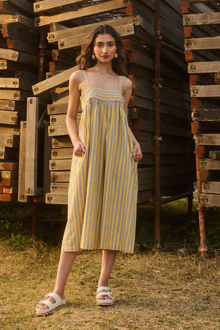 LIGHT YELLOW & WHITE COTTON STRIPE JUMPSUIT (CM-13/TNC)