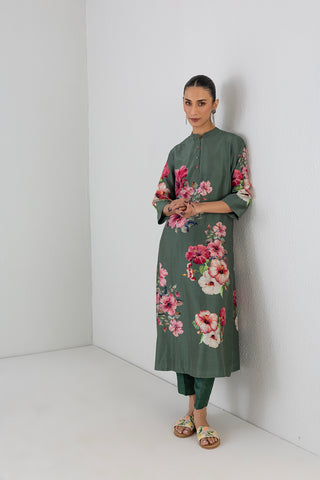 EUCALYPTUS SILK CHANDERI HIBISCUS PRINTED TUNIC (1 PC)