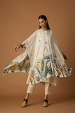 IVORY SILK ORGANZA FOREST PRINTED KAFTAN SET (SV-15) (2 PCS)