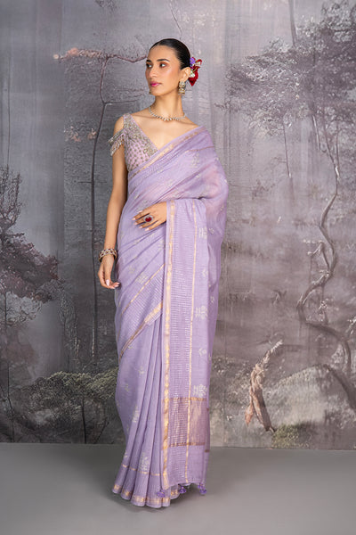 LILAC CHANDERI EMBROIDERED SAREE (1 PC)