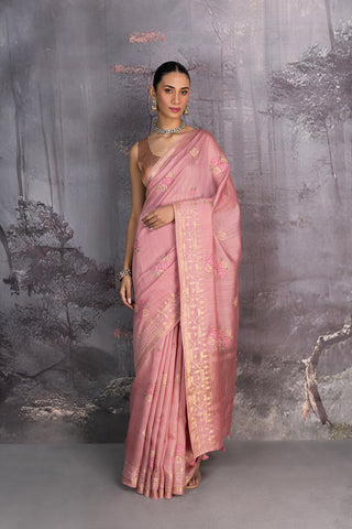 OLD ROSE TUSSOR GEORGETTE EMBROIDERED SAREE (1 PC)