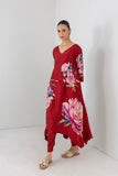 CRIMSON FLAME DUPION CHINA ROSE PRINTED DRESS (1 PC)