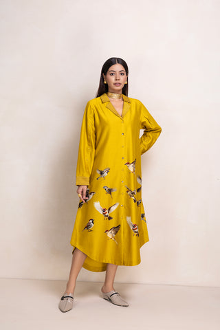 MUSTARD SILK CHANDERI PRINTED TUNIC (1 PC)