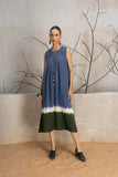 INDIGO BLUE & GREEN TIE & DYE COTTON DRESS (1 PC)