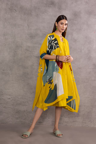 YELLOW BOMBER ORGANZA PRINTED TUNIC WITH CHANDERI INNER (BCC-02)