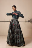 TEAL VELVET PRINTED SKIRT (1 PC)