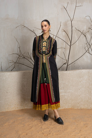 BLACK LINEN EMBROIDERED JACKET (1 PC)