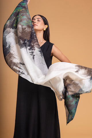 BLACK & WHITE CHANDERI PRINTED STOLE (1 PC)