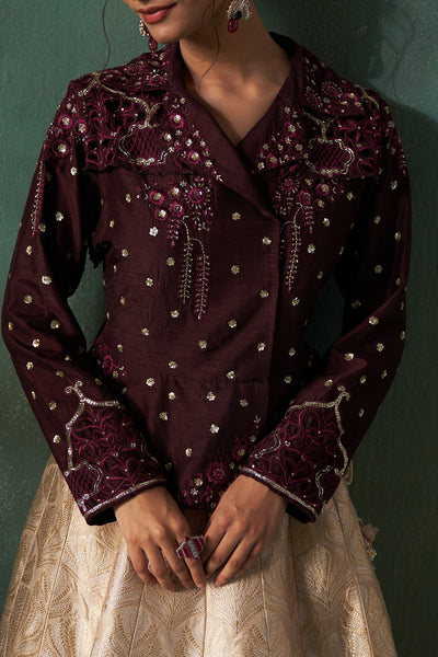 WINE DUPION EMBROIDERED PEPLUM JACKET (1 PC)