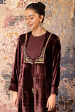 Brown Velvet Embroidered Tunic Set(Vt-03)