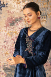 Indigo Velvet Embroidered High Low Angrakha Set (Vt-07)