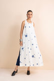 IVORY LINEN BLOCK PRINTED LONG DRESS (1 PC)