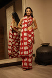 RED POLKA DOT GEORGETTE TUSSOR EMBROIDERED SAREE WITH UNSTITCHED BLOUSE & PETTICOAT (TL-10C)