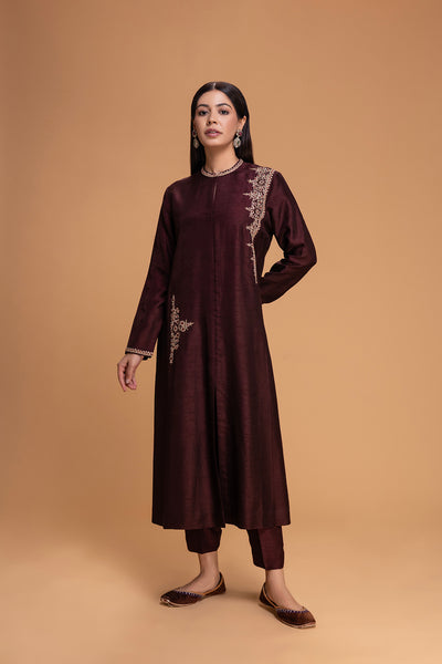 BROWN DUPION EMB. KURTA SET (2 PCS)