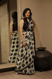 TOOSH & BLACK POLKA DOT GEORGETTE TUSSAR EMBROIDERED SAREE WITH UNSTITCHED BLOUSE (TL-06D)