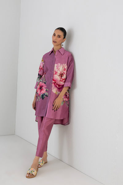 SALMON PINK DUPION PEONY FLOWER PRINTED SHIRT(1 PC)