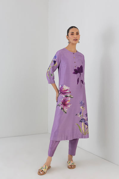 MAUVE WHISPER SILK CHANDERI ORCHID PRINTED TUNIC (1 PC)