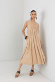 BEIGE BOX PLEATED WOOLEN EMBROIDERED DRESS (1 PC)