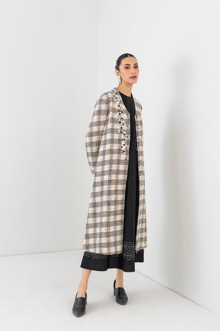 BEIGE & BLACK CHEQUERED WOOLEN JACKET (1 PC)