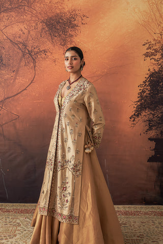 GOLD SILK TISSUE HEAVY EMB. LONG JACKET (EVO-04) (1 PC)