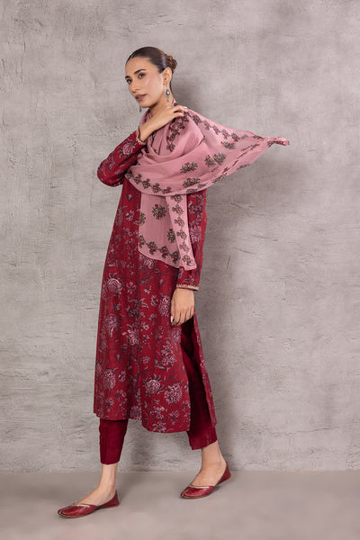 SALMON PINK THIN CHANDERI FLORAL PRINTED STOLE (SV-19/STL)