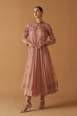 OLD ROSE NET EMBROIDERED JACKET AND OLD ROSE CHIIFON ANARKALI (TL-89B)